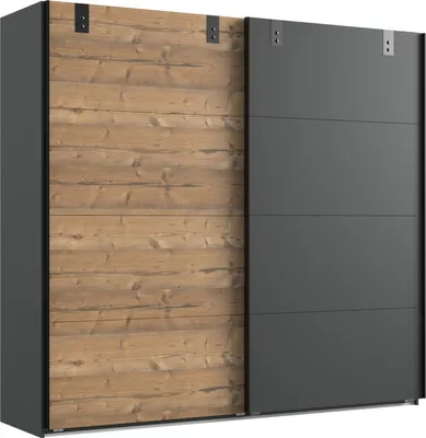 Produktbild von Komplettschlafzimmer "Malmö" aus Spanplatte in Graphit mit Absetzungen in Silver Fir-Nahcbildung. Abmessungen (B/H/T) 517x210x210 cm