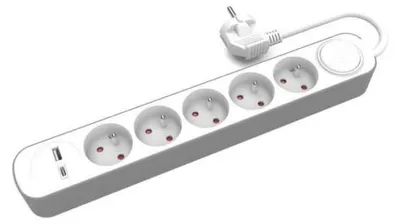 Produktbild von 5-faches Verlängerungskabel mit Schalter und USB-A- sowie USB-C-Anschlüssen, 5 m, PS-570WS+USBA+USBC/5 E W-30005