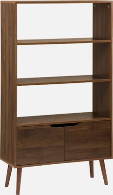 Produktbild von sweeek - Bücherregal in nussbaumfarbener Holzoptik, 2 Türen 3 Ebenen - Nussbaumfarben