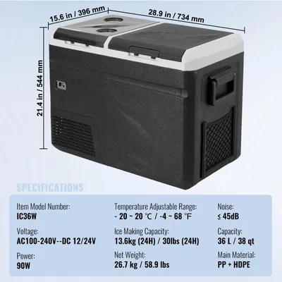 Zdjęcie produktu dla Lodówka samochodowa - Przenośna lodówka - Lodówka elektryczna - Lodówka turystyczna - Mini lodówka - Funkcja chłodzenia do 13,6 kg