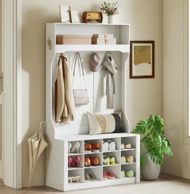 Produktbild von Garderobe mit Regal, Bank, Haken, Schuhfächern,Garderobenschrank,Schuhregal