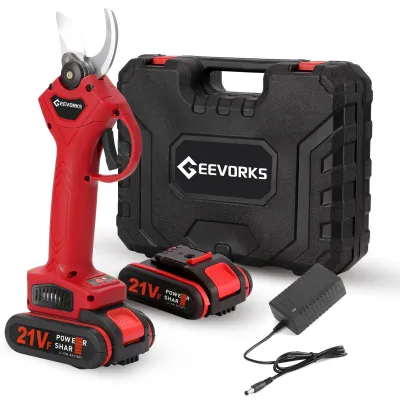 Produktbild von 21V Akku Astschere Elektrische Gartenschere, 0-25mm Baumschere mit 2 Stück Batterien - Rot
