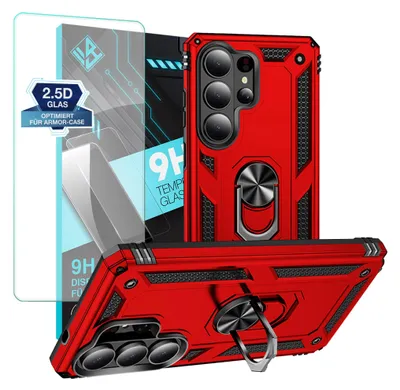 Produktbild von Armor Outdoor Handyhülle für Samsung Galaxy S26 Ultra Handy Panzer Case Schutzhülle mit 9H Displayglas Displayschutz Farbe: Rot