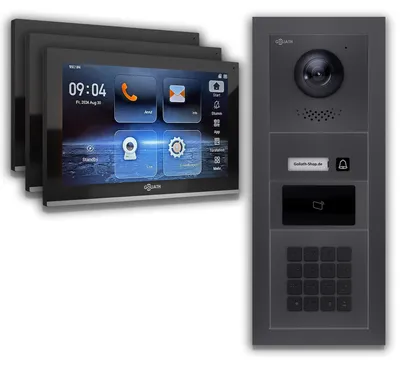 Produktbild von Goliath IP Video Türsprechanlage mit Kamera 10-Zoll Zahlencode RFID Anthrazit : 3 Monitore : 10 Zoll Schwarz : Unterputzdose Monitor Anzahl: 3 Monitore Monitor Farbe: 10 Zoll Schwarz Montage: Unterputzdose