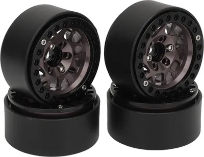 Imagen del producto de 4 llantas de aluminio de aleación universal de 1.9 pulgadas para vehículos todoterreno a control remoto, compatibles con SCX10 y SCX10 II, con sistema de bloqueo de llanta (beadlock) y acabado en titanio
