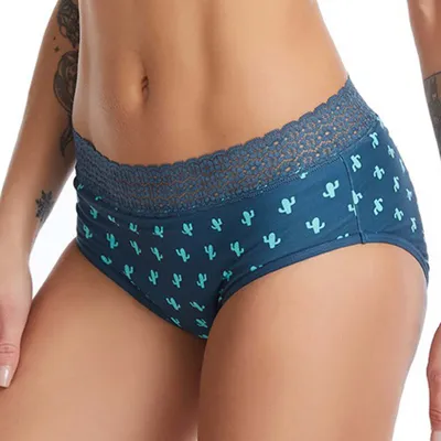 Image de Slip menstruel multicolore - Modèle Cactus - Vert - Modèle Cactus, L