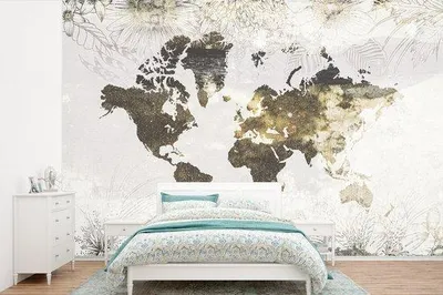 Produktbild von Weltkarten-Wandtapete - Blumen - Gold - Breite 525 cm x Höhe 350 cm