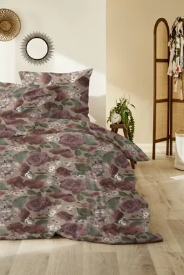 Produktbild von Primera Edelflanell Bettwäsche 135x200 Blüten Rosen burgund taupe grün 174141-77