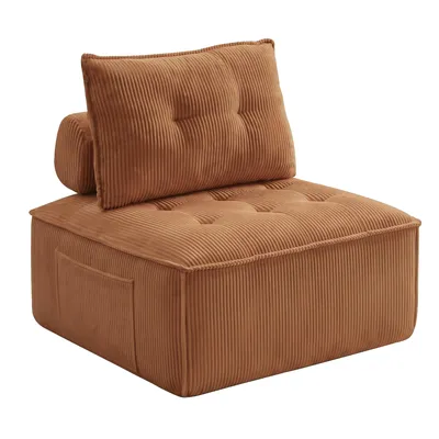 Produktbild von Modularer Loungesessel für Wohnz, Bodensessel aus Cord 84 × 84 cm, 2-in-1 als Sessel oder Hocker, mit Rückenkissen und Seitentasche, ohne Montage