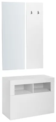Produktbild von BELIANI Garderoben Set Weiß Faserplatte mit Schuhschrank Spiegel und Kleiderhaken Modern Minimalistischer Stil für Flur Eingangsbereich