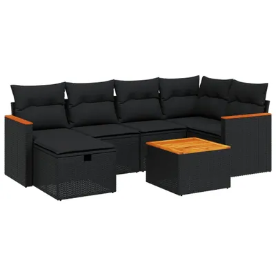 Zdjęcie produktu dla vidaXL 7-częściowa sofa ogrodowa z poduszkami z czarnego polirattanu