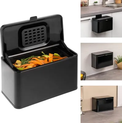 Produktbild von eluno Biomülleimer 3L mit Geruchsfilter, zum Hängen, Stellen oder Kleben, Komposteimer, 3 Montagearten, matt schwarz