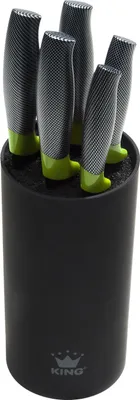 Produktbild von 6tlg. Messerblockset KING® CARBON GREEN LINE Edelstahl beschichtete Klingen mit Riffelstruktur plus Messerblock / Größen: 20cm Kochmesser, 20cm Ausbeinmesser, 20cm Brotmesser, 12.5cm Universalmesser & 8.5cm Gemüsemesser