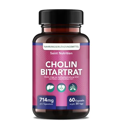 Produktbild von Saint Nutrition® Cholin Bitartrat – Appеtitzügler - Hochwertige Cholin - Kapseln für Ihre Gesundheit – für Männer und Frauen – 60 Kapseln
