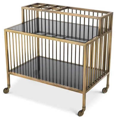 Produktbild von Casa Padrino Luxus Servierwagen Vintage Messing / Grau 80 x 50,5 x H. 76,5 cm - Hotel Restaurant Gastronomie Trolley - Luxus Hotel Restaurant Gastronomie Accessoires - Luxus Möbel