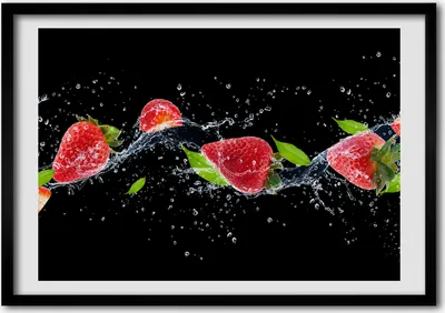 Produktbild von Bild - Bilderrahmen - 100 cm x 70 cm - MDF - Rahmen - Foto - Wandkunst Erdbeeren und Wasser