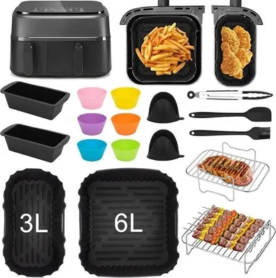 Immagine prodotto di Set di accessori per friggitrici ad aria quadrate - Set di accessori per friggitrici ad aria doppie - Accessori per Philips Airfryer Dual Basket Series 3000 NA350