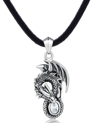 Produktbild von DonDon Herren Lederkette Leder Halskette 50 cm mit Edelstahl Anhänger Drache in 3D Optik