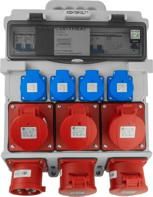 Obrázok produktu pre Sieťový rozvádzač 3x16A 2x32A CEE 4x230V s rukoväťou a pripojovacou zástrčkou Doktorvolt DV-5053-D TR-S/FI