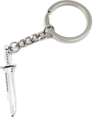 Produktbild von Onwomania Säbel Schwert Messer Überlebensmesser Schlüsselanhänger Metall Glücksbringer in Alu Geschenkbox, ideal zum Verschenken