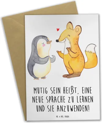 Produktbild von Mr. & Mrs. Panda Glückwunschkarte Sprachen Lernen und Anwenden - Weiß - Geschenk, Trost, Vertrauem, glückwunschkarten, osterkarte, einladungskarten, Horizonterweiterung