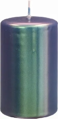 Produktbild von Stumpenkerzen glänzend lackiert in Metallic Petrol Blau, 10 x 7 cm, 4 Stück, Metallic Kerzen, Kerzen mit samtig seidiger Kerzenoberfläche