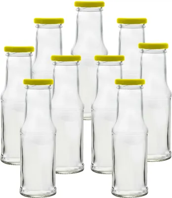 Produktbild von Leere Glasflasche Saftflasche Milchflasche Smoothie Einmachglas mit Deckel 200ml 9 Stück