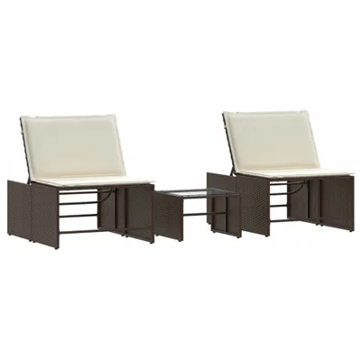 Produktbild von vidaXL Sonnenliegen 2 Stk. mit Tisch Braun Poly Rattan