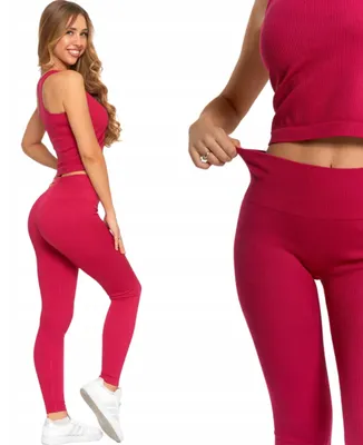 Produktbild von Damen-Sportleggings mit Rippstrick und hohem Bund, MORAJ L/XL, Weinrot