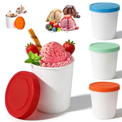 Immagine prodotto di Set di 4 contenitori per ghiaccio, contenitori freezer da 250 ml con coperchio in silicone