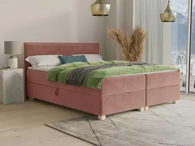 Produktbild von Boxspringbett Fren mit 2 Bettkästen - Doppelbett mit Bonell-Matratze und Topper, Polsterbett, Bett mit Holzfüße, Schlafzimmer (Pink (Kronos 29), 140 x 200 cm)