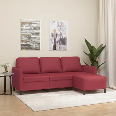 Produktbild von Cloris Designermöbel 3-Sitzer-Sofa mit Hocker Weinrot 180 cm Kunstleder 2024 Neu