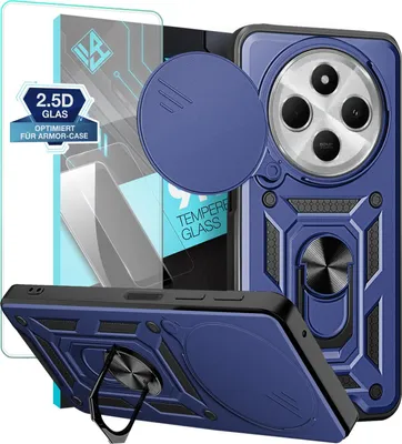 Produktbild von Armor Handyhülle für Xiaomi Redmi 14C mit 9H Displayglas Displayschutz Kameraschutz Handy Panzer Case Cover Schutzhülle Outdoor Farbe: Blau