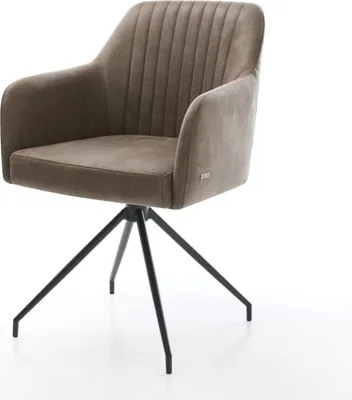 Produktbild von DELIFE Esszimmerstuhl Greg-Flex Mikrofaser Taupe Vintage Kreuzgestell konisch Schwarz Taschenfederkern