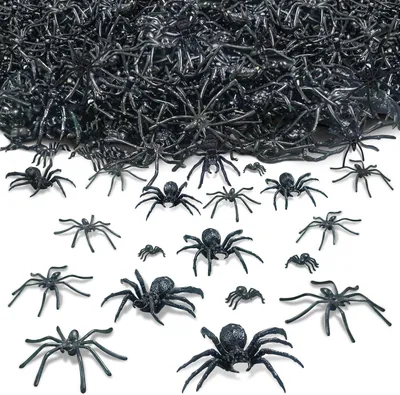 Productafbeelding van Obqo spinnen - Set van 120 - Halloween-decoratie - Kunststof - 3 maten - Spinnendecoratie voor Halloween - Zwart