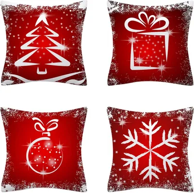 Produktbild von 4 Kissenbezüge, Weihnachtsdeko, Kissenhüllen, Sofakissen, weiche Kissenbezüge für Wohnzimmer und Schlafzimmer (rot, Weihnachten, 40 x 40 cm)