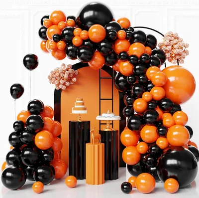 Productafbeelding van Ballonslinger zwart oranje verschillende - Set van 130 - Halloween - Carnaval - Oogstfeest - Themafeest - Decoratie