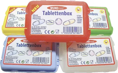 Obrázek produktu pro WUNDmed® 05-024 WUNDmed® Tablettenbox farbsortiert (rot, grün, blau, gelb, transparent)
