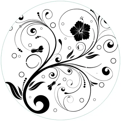 Produktbild von Wallario Premium Glasbild, freischwebende Optik, kräftige Farben, rund 50cm Durchmesser, Motiv Schnörkelmuster in schwarz weiß mit Blumen und Kreisen