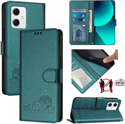 Produktbild von Leder Hülle für Xiaomi Poco X5/Redmi Note 12 5G Süße Katze Flip Case Brieftasche Schutzhülle mit Standfunktion Grün
