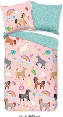 Image de Good Morning linge de lit pour enfants avec des chevaux - 135x200 cm - 100% coton