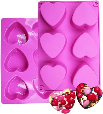 Obrázok produktu pre Silikónové formičky v tvare srdca, malé, 6-dielna sada, ideálne na čokoládu, koláče, želé, puding, mydlo a sladkosti. Sada obsahuje 2 kusy.
