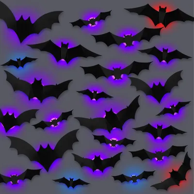 Produktbild von 24 LED-Fledermäuse, Halloween-Dekoration, Outdoor, 3D-Fledermaus-Dekoration, LED-Halloween-Party, Fensterdekoration, PVC-Wandaufkleber, Indoor-Dekoration