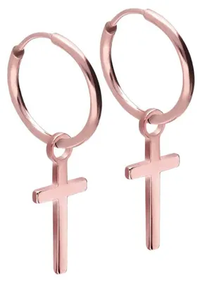 Produktbild von Chirurgenstahl Ohrclicker Creolen KREUZ RoséGold Innendurchmesser: 12mm + Designstärke: 1,6mm