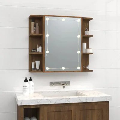 Obrázek produktu pro vidaXL Zrcadlová skříňka s LED hnědý dubový vzhled 70x16,5x60 cm