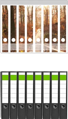 Produktbild von Wallario 8 Stück schmale Ordner inkl. Klebeetiketten mit Motive Weg in den Sonnenuntergang -  Set mit Rückenschildern / Ordnerrücken Stickern