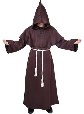 Produktbild von Myir JUN Halloween Kostüm Herren, Faschingskostüm Männer Karneval Kostüm Herren Mittelalterliche Robe mit Kapuze Karnevalskostüm Mittelalter Kleidung Herren (Braun, XL)