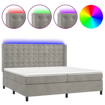 Produktbild von vidaXL Boxspringbett mit Matratze & LED Hellgrau 200x200 cm Samt