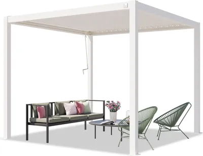 Zdjęcie produktu dla PRIMEYARD Pergola 3x3 m słupy aluminium z dachem z listew stalowych białe zadaszenie tarasu