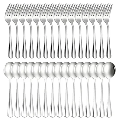30-tlg. Edelstahl-Besteck-Set, 15 Löffel + 15 Gabeln, silber